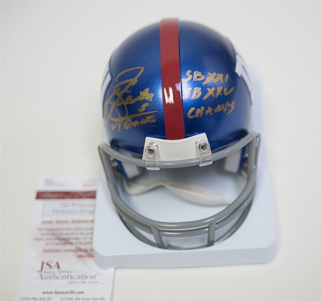 Sean Landeta Signed Giants Mini Helmet with Multiple Stat Inscriptions - JSA